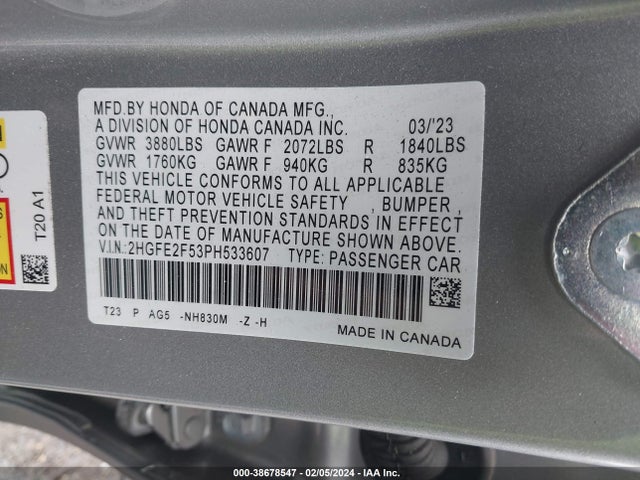 Honda Civic Sport 2023 2HGFE2F53PH533607 Image 9