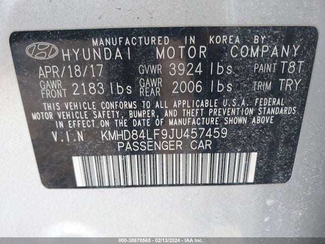 Hyundai ELANTRA SEL 2018 KMHD84LF9JU457459 Image 9