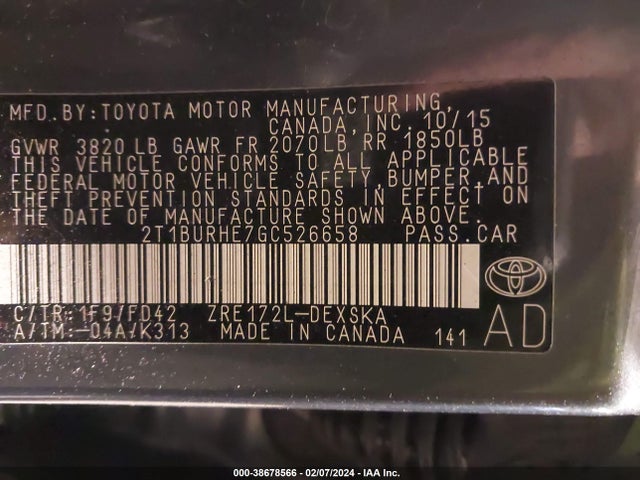 Toyota Corolla S 2016 2T1BURHE7GC526658 Image 9