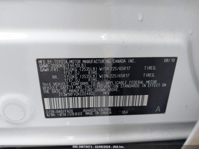 Toyota Rav4 Xle 2019 2T3W1RFV2KC024802 Image 9