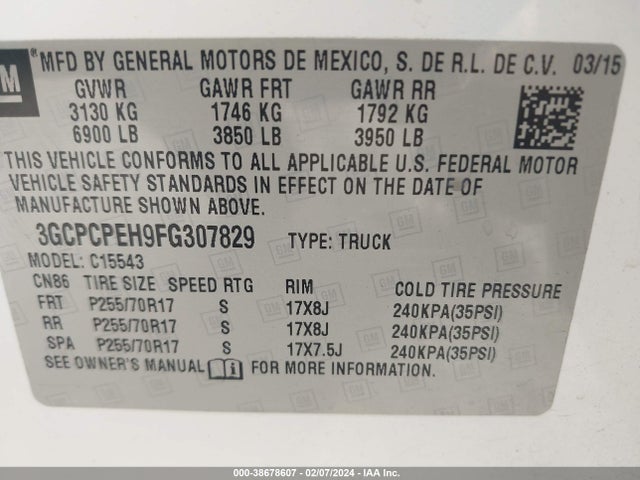 Chevrolet Silverado 1500 Wt 2015 3GCPCPEH9FG307829 Image 9