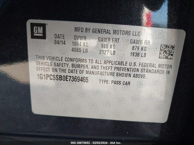 Chevrolet Cruze 1lt Auto 2014 1G1PC5SB0E7369465 Image 9