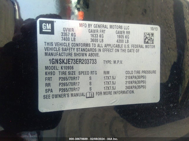Chevrolet Suburban 1500 Lt 2014 1GNSKJE73ER203733 Image 9