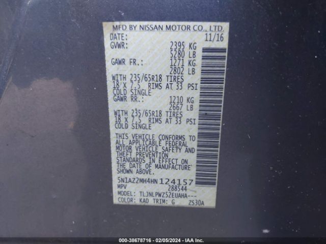 5N1AZ2MH4HN124157 Nissan MURANO S