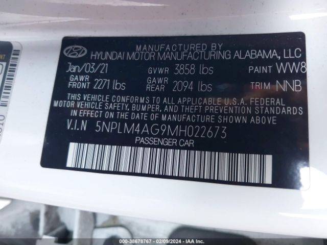 5NPLM4AG9MH022673 Hyundai ELANTRA SEL