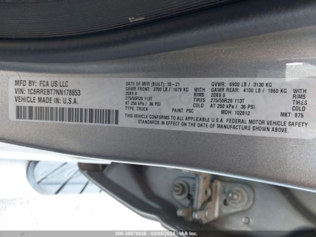 1C6RREBT7NN178653 RAM 1500 Lone Star Quad Cab 4x2 6'4 Box