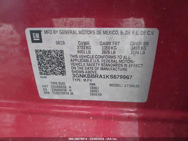 Chevrolet Blazer 2019 3GNKBBRA1KS679967 Image 9