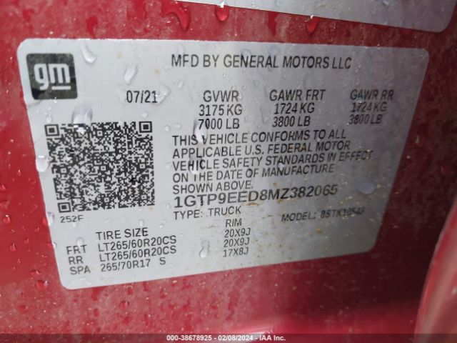 1GTP9EED8MZ382065 GMC Sierra 1500 At4