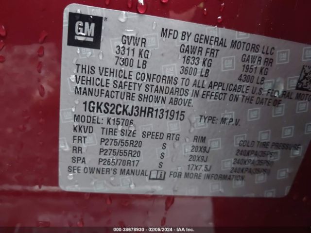 1GKS2CKJ3HR131915 GMC YUKON DENALI