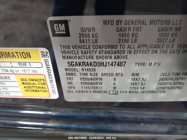 5GAKRAKD3HJ147487 Buick Enclave Convenience