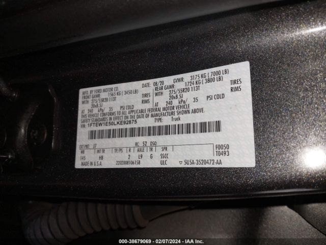 1FTEW1E50LKE92875 Ford F-150 Lariat