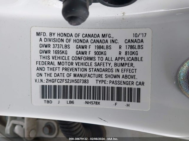 Honda Civic Lx 2018 2HGFC2F52JH507383 Image 9