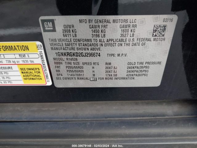 1GNKRGKD2GJ296674 Chevrolet Traverse 1lt
