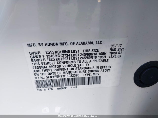 Honda Pilot Ex-l 2017 5FNYF5H77HB022395 Image 9