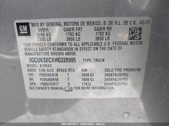 Chevrolet Silverado 1500 2lz 2017 3GCUKSECXHG328995 Image 9