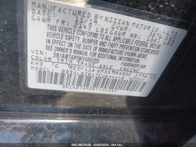 Nissan SENTRA S 2019 3N1AB7AP0KY456255 Image 9