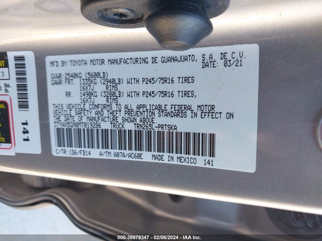 Toyota Tacoma Sr 2021 3TYAX5GN8MT019286 Image 9