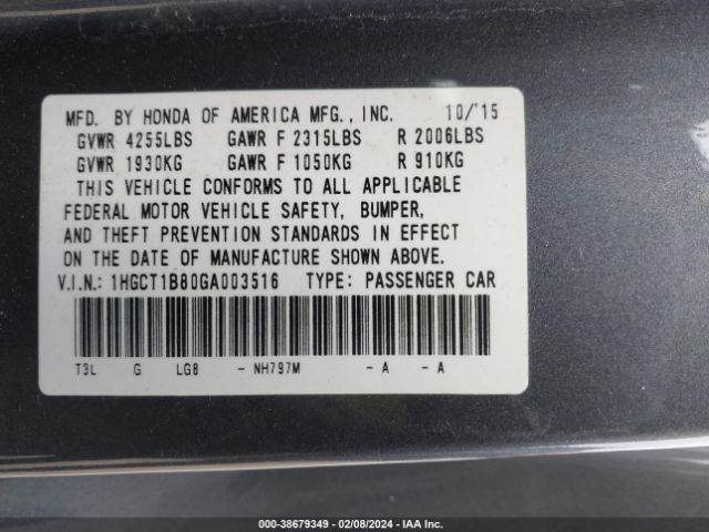 1HGCT1B80GA003516 Honda Accord Ex-l