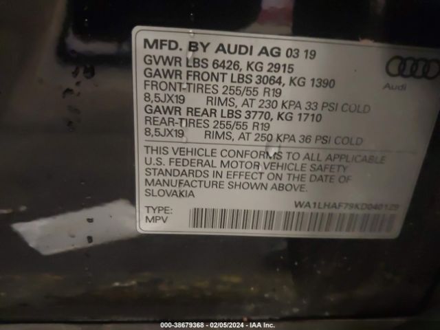 WA1LHAF79KD040129 Audi Q7 45 Premium/45 Se Premium