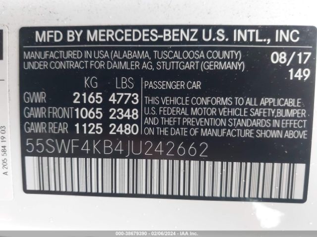 55SWF4KB4JU242662 Mercedes-Benz C 300 4matic