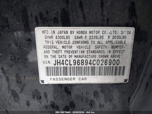2004 ACURA TSX VIN: JH4CL96894C026900