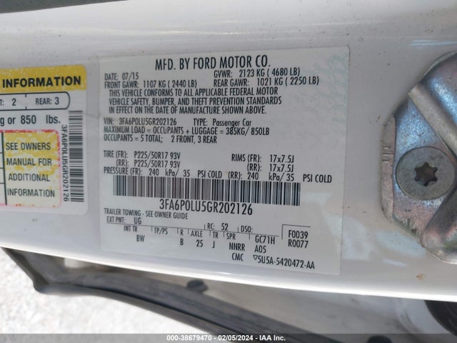 Ford Fusion Hybrid Se 2016 3FA6P0LU5GR202126 Image 9