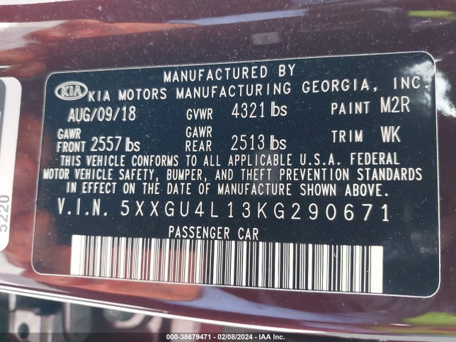 KIA OPTIMA EX 2019 5XXGU4L13KG290671 Image 9