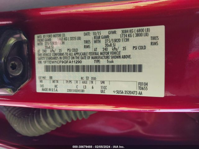 1FTEW1CF9GFA11290 Ford F-150 Lariat