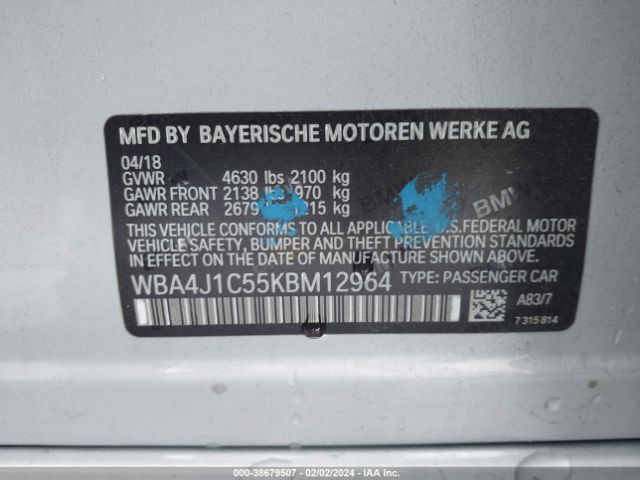 WBA4J1C55KBM12964 BMW 430i Gran Coupe