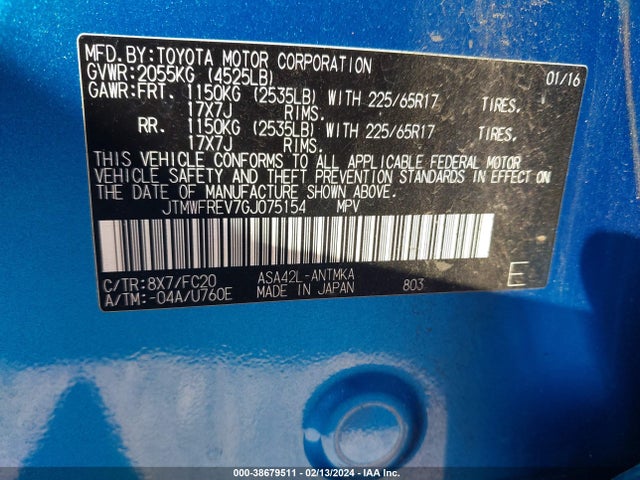 Toyota Rav4 Xle 2016 JTMWFREV7GJ075154 Image 9