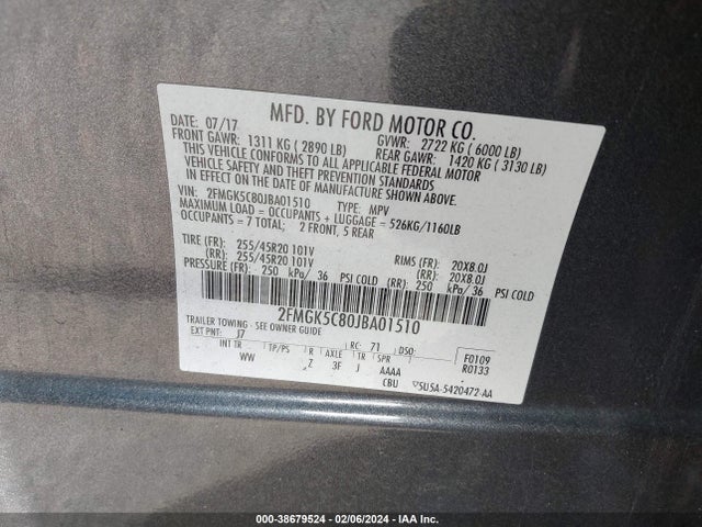 Ford FLEX SEL 2018 2FMGK5C80JBA01510 Image 9
