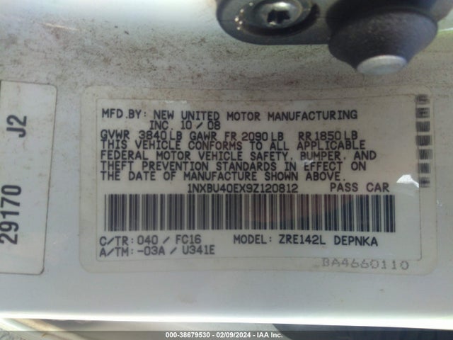 2009 TOYOTA COROLLA XLE VIN: 1NXBU40EX9Z120812