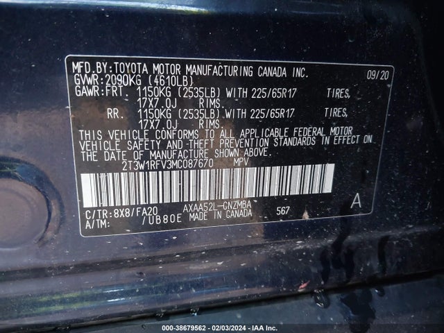 Toyota Rav4 Xle 2021 2T3W1RFV3MC087670 Image 9