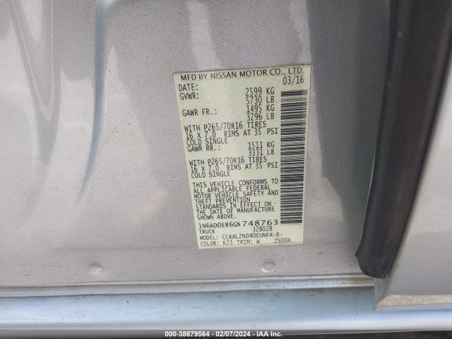 Nissan Frontier Sv 2016 1N6AD0ER6GN748763 Image 9