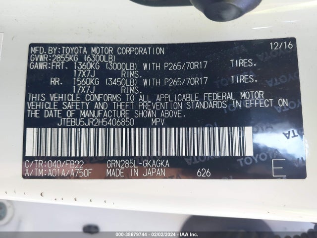 Toyota 4RUNNER SR5 2017 JTEBU5JR2H5406850 Image 9