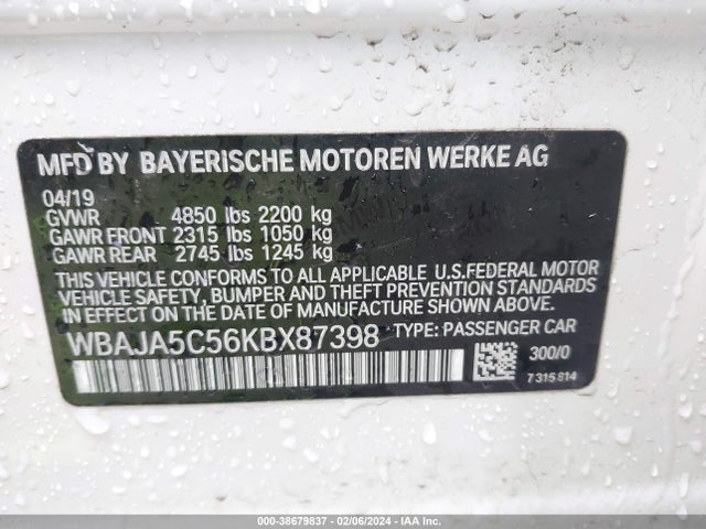BMW 530I 2019 WBAJA5C56KBX87398 Image 9