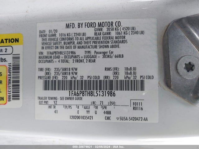 Ford Mustang Ecoboost Premium Fastback 2020 1FA6P8TH8L5131986 Image 9