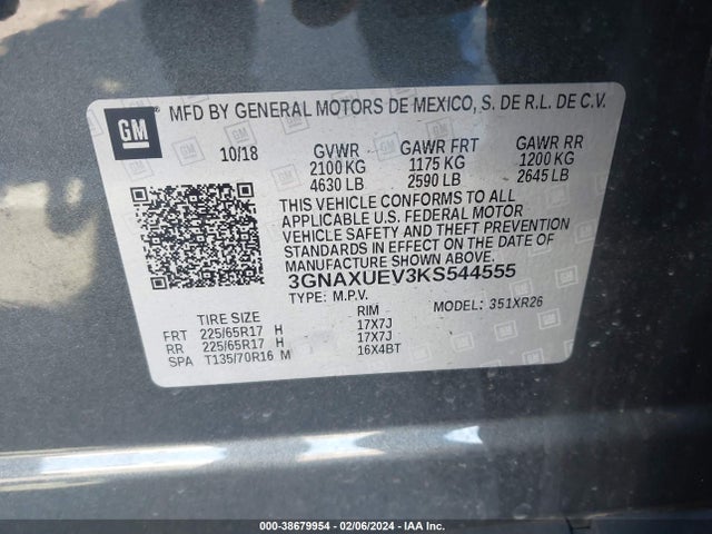 Chevrolet EQUINOX LT 2019 3GNAXUEV3KS544555 Image 9
