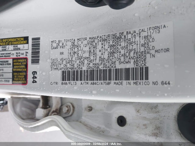 2014 TOYOTA TACOMA BASE V6 VIN: 3TMMU4FN9EM064364