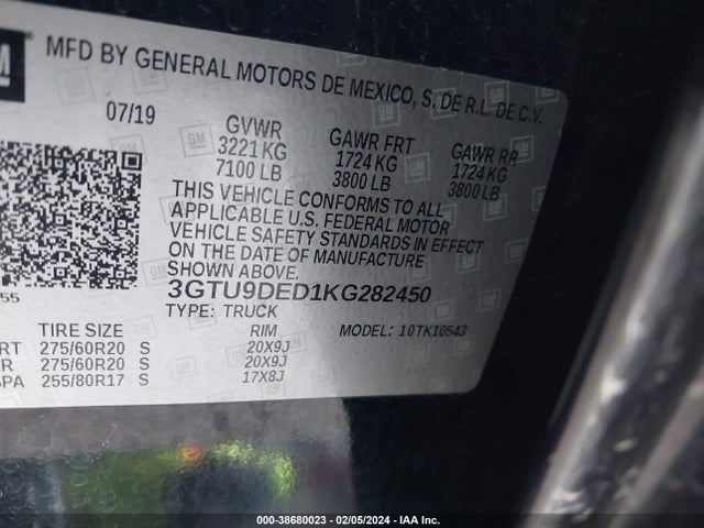 GMC Sierra 1500 Slt 2019 3GTU9DED1KG282450 Image 9