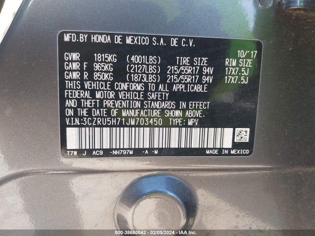 Honda Hr-v Ex-l 2018 3CZRU5H71JM703450 Image 9