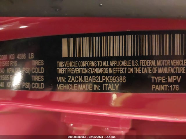 ZACNJBAB2LPK99386 Jeep Renegade Sport 4x4