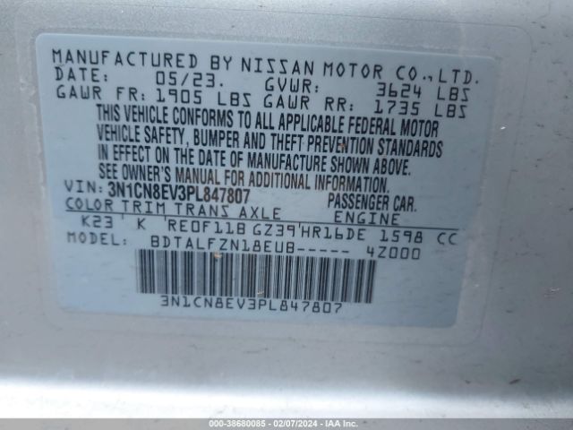 3N1CN8EV3PL847807 Nissan Versa 1.6 Sv Xtronic Cvt