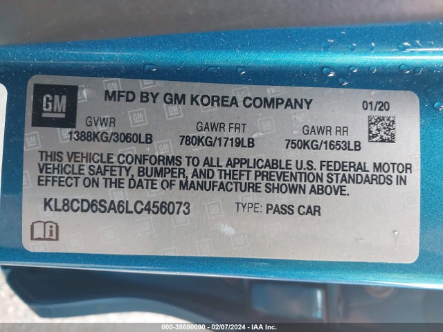 Chevrolet Spark Fwd 1lt Automatic 2020 KL8CD6SA6LC456073 Image 9