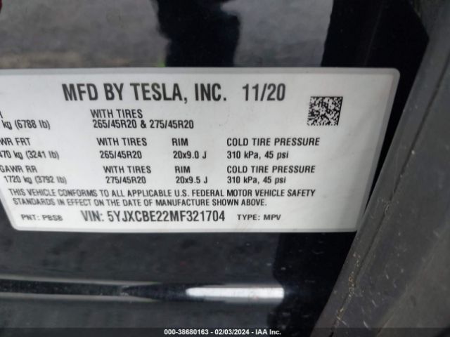 5YJXCBE22MF321704 Tesla Model X Long Range Dual Motor All-wheel Drive/long Range Plus Dual Motor All-wheel Drive