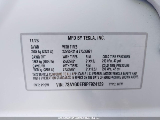 7SAYGDEF9PF924129 Tesla Model Y Awd/performance Dual Motor All-wheel Drive