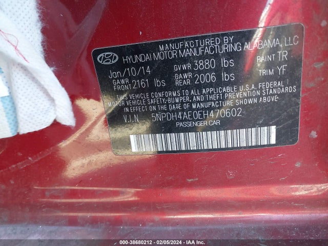 2014 HYUNDAI ELANTRA SE VIN: 5NPDH4AE0EH470602