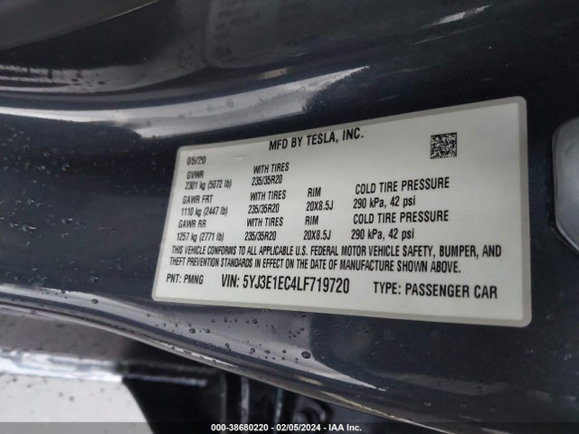5YJ3E1EC4LF719720 Tesla Model 3 Performance Dual Motor All-wheel Drive