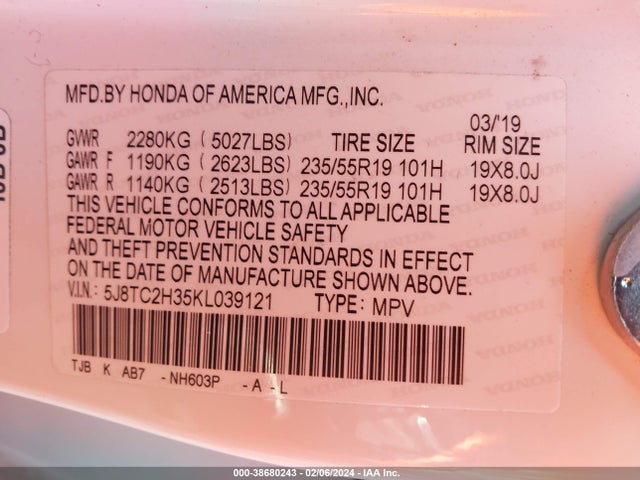 Acura Rdx Base (a10) 2019 5J8TC2H35KL039121 Image 9