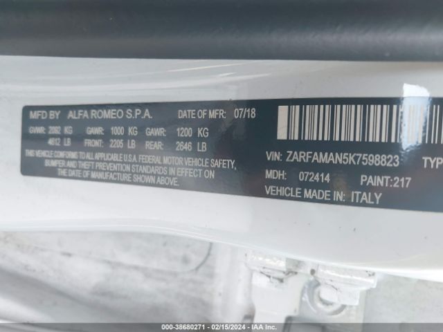 ZARFAMAN5K7598823 Alfa Romeo Giulia Rwd